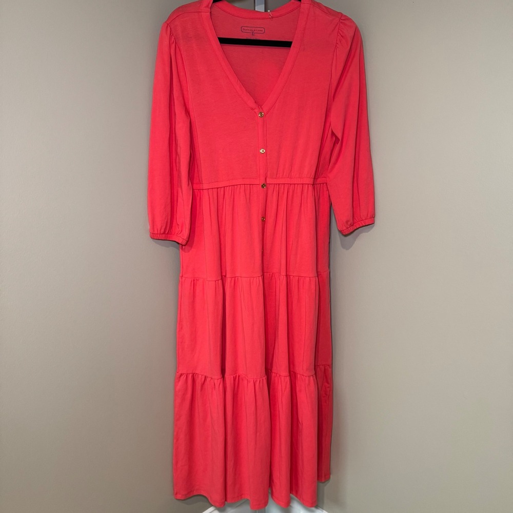 Duffield Lane Cassandra Midi Dress Women's Size S Watermelon Pink V Neck